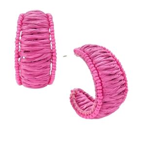 On 34th Barbie Pink Seed‎ Bead & Raffia C-Hoop Earrings NWT Statement Earrings
